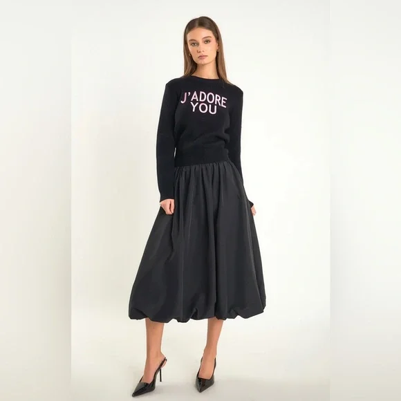 NWOT Endless Rose Black Bubble Midi Skirt - Picture 5 of 9